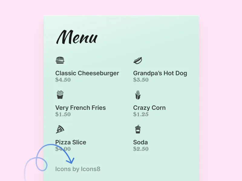 Icons8 in menu